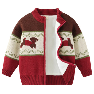 秋冬季男童加绒卡通毛衣针织外套