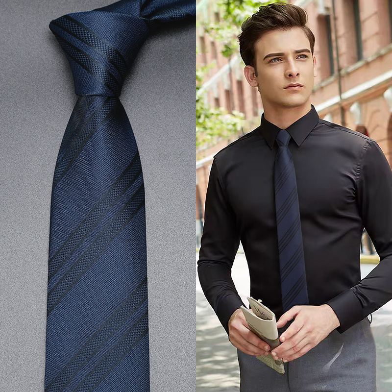 蓝色商务领带男真丝手打宽版蚕丝