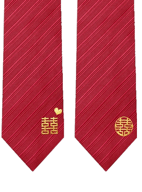 红色喜结婚复古婚礼伴郎潮免打结