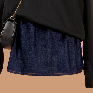 牛仔小屁帘女叠穿打底鲨鱼裤打底裤卫衣假下摆大码遮臀遮屁股秋冬