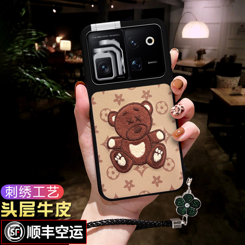 适用荣耀Robot Phone手机壳刺绣潮牌小熊男女款荣耀Ai机器人手机保护套网红时尚新款Robot防摔软壳