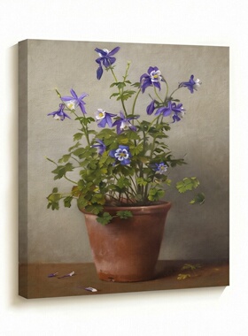 无框画Henrietta静物耧斗菜法式中古风餐厅花卉艺术客厅装饰挂画