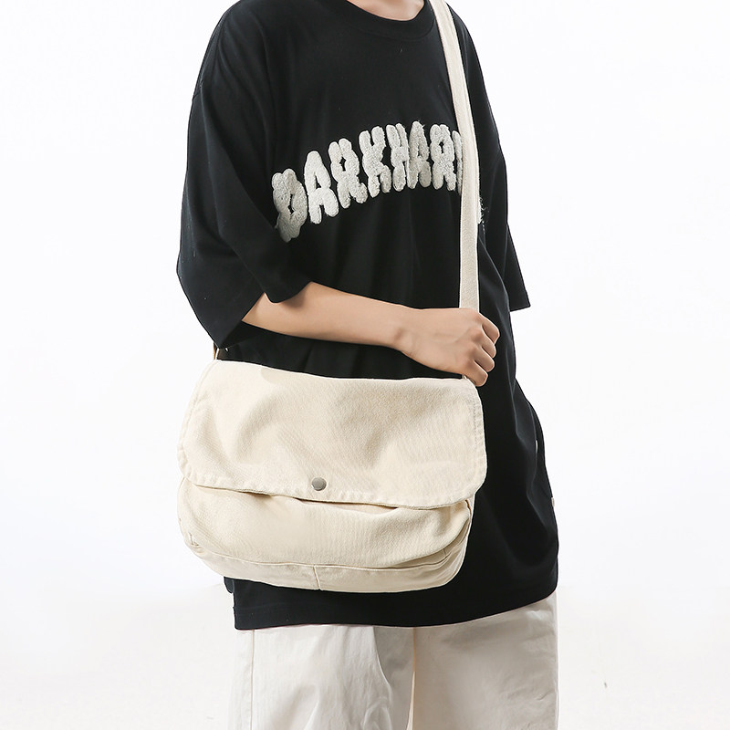 日系斜挎包女学院风帆布包小背包男单肩包大学生上课包通勤邮差包