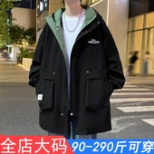 大码 男士 中长款 工装 风衣外套秋冬新款 潮胖子宽松显瘦夹克加肥加大