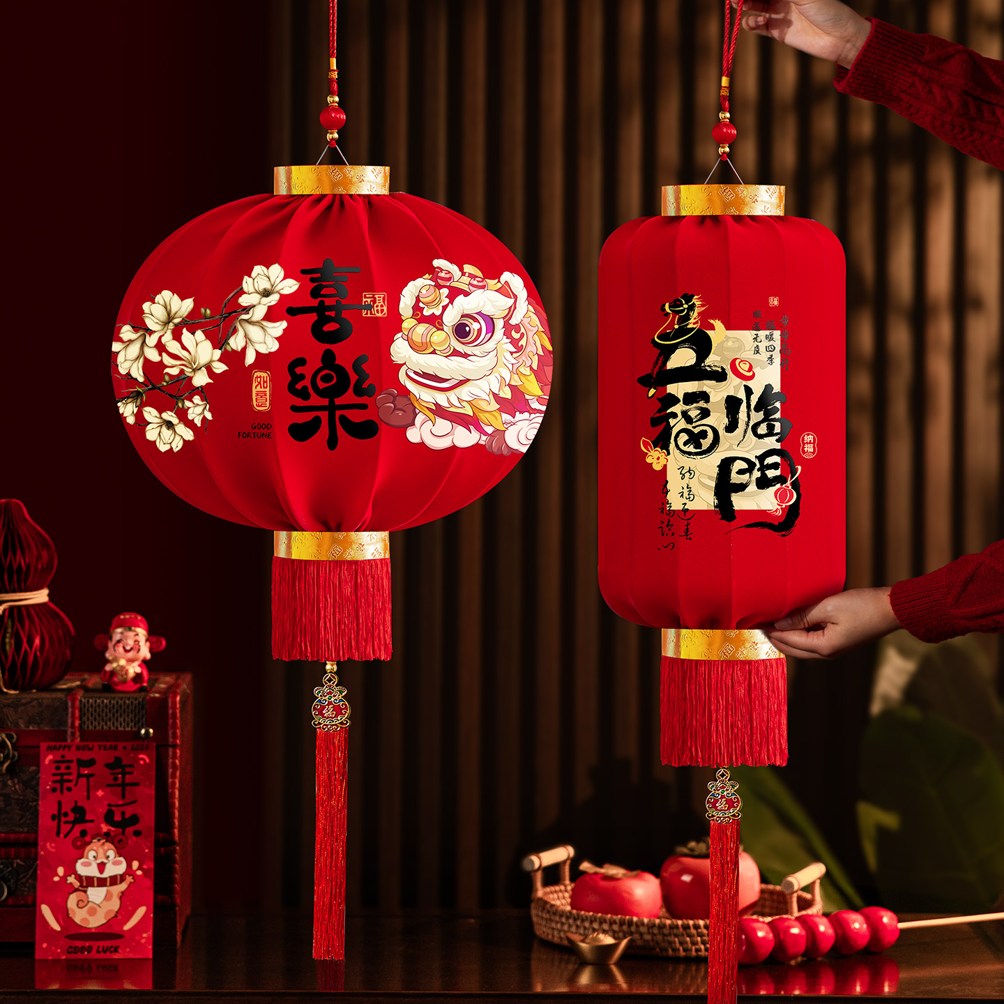 大红灯笼装饰2026新款绒布免插电吊灯新年过年春节户外阳台一对装