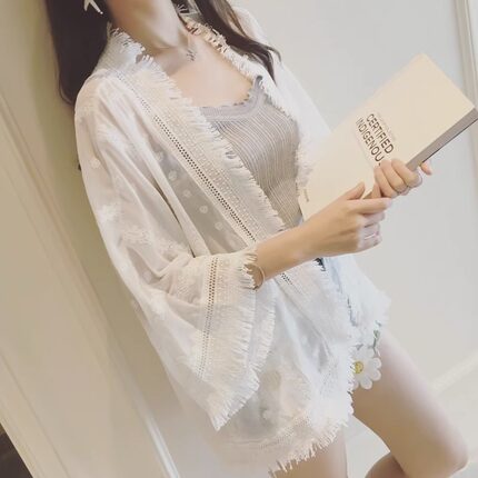 蕾丝防晒衣女短款夏季新款防紫外线雪纺沙滩防晒服披肩开衫薄外套