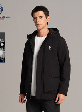 USPA男士羽绒服连帽立领防寒保暖鸭绒美式商务休闲保罗外套上衣