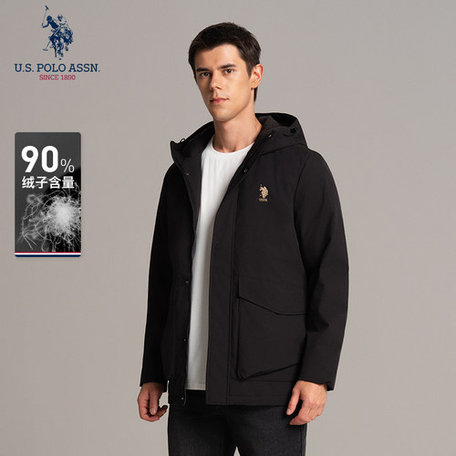 USPA男士羽绒服连帽立领防寒保暖鸭绒美式商务休闲保罗外套上衣