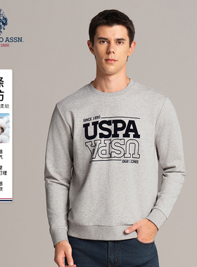 USPA男士卫衣美式休闲保罗圆领套头长袖T恤宽松百搭运动上衣外套
