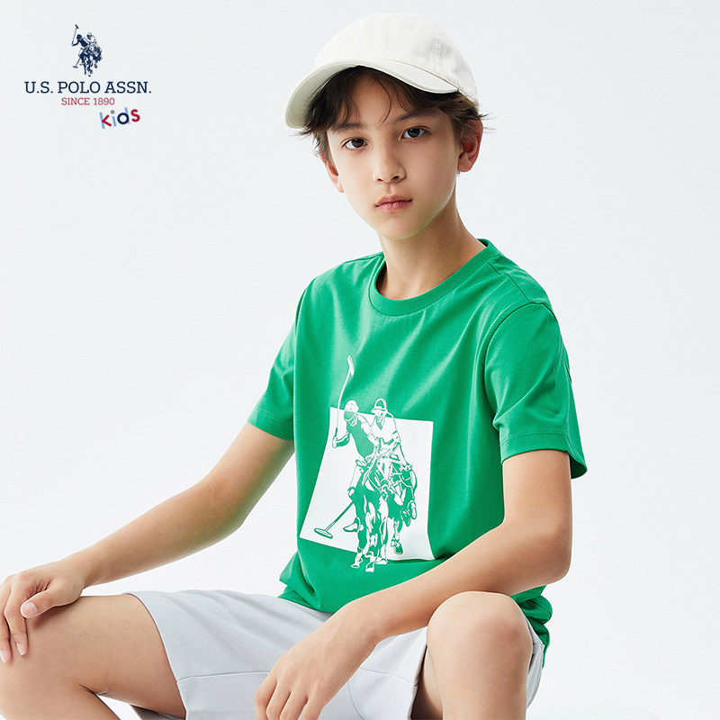 USPA圆领休闲短袖印花男童T恤