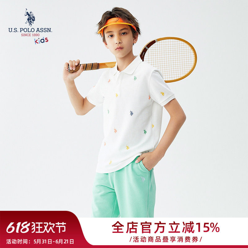 USPA男童短袖POLO衫夏季中大童翻领T恤打底衫儿童休闲运动上衣t恤