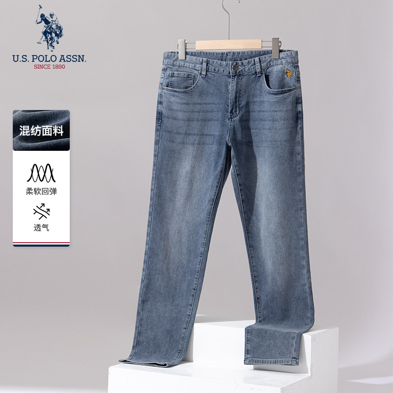 U.S. POLO ASSN.男士牛仔裤休闲高弹大码百搭裤子美式直筒长裤男