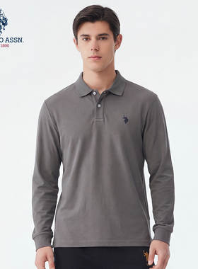 U.S. POLO ASSN.男士长袖polo衫新款宽松商务休闲翻领t恤男款上衣