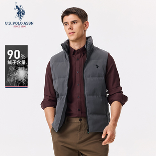 休闲保罗立领背心上衣 美式 USPA男士 羽绒马甲纯色防寒保暖鸭绒冬季