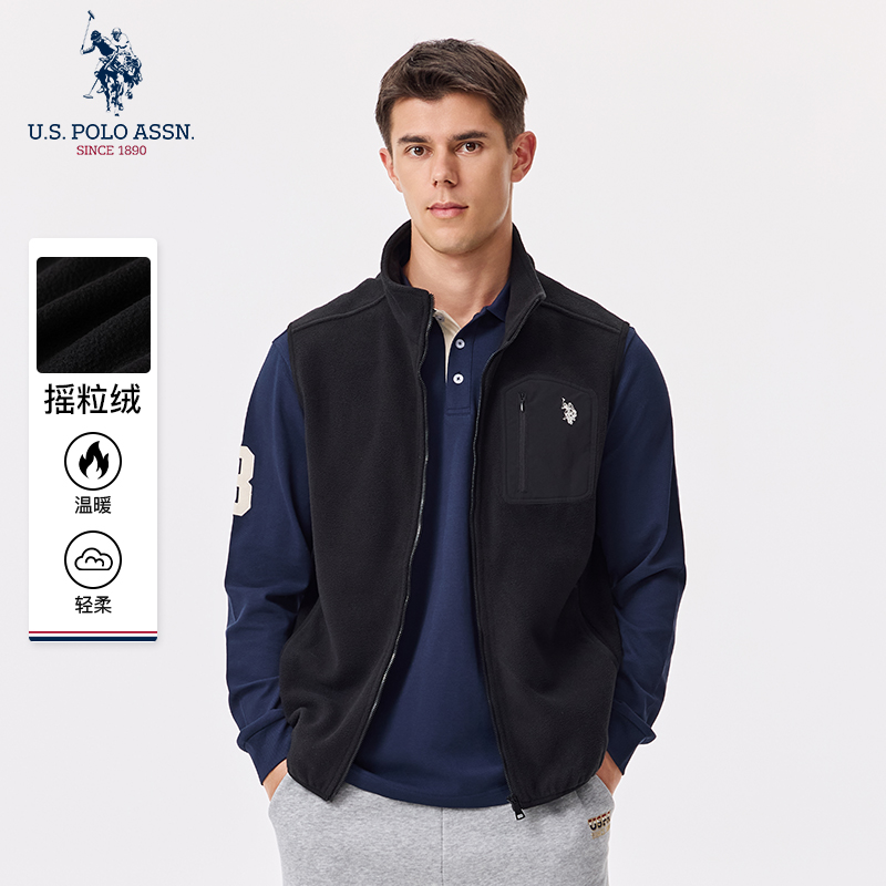 USPA男士马甲美式休闲保罗无袖背心立领摇粒绒外穿内搭秋季保暖