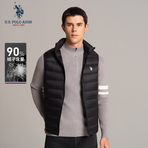 USPA男士羽绒马甲冬季保暖美式休闲保罗鸭绒无袖立领背心轻薄外套