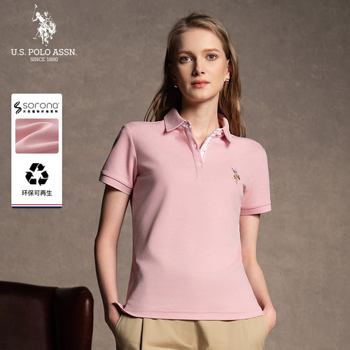 U.S. POLO ASSN.粉色polo衫女2026新款夏季短袖宽松t恤上衣