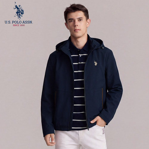 U.S. POLO ASSN.防风夹克男2026秋冬新款户外冲锋衣连帽外套休闲