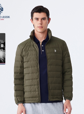 U.S. POLO ASSN.羽绒服男轻薄保暖鸭绒冬装外套防寒时尚立领夹克