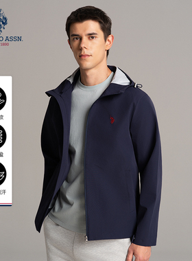 USPA男士夹克美式休闲保罗连帽外套通勤时尚百搭挺括舒适春季上衣