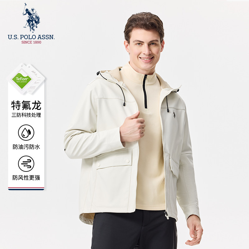 【商场同款】USPA男士夹克三防软壳连帽休闲保罗外套防水油污上衣