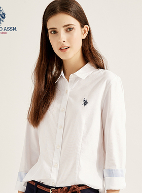 USPA官方衬衫女装职业休闲衬衣春秋高级感气质小衫白色蓝色外套