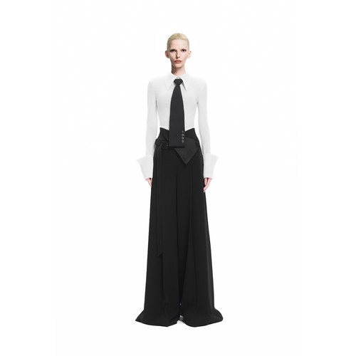 KUNSWEAR/琨丝薇尔26FA 不规则腰头飘带显瘦阔腿裤西裤 846005080