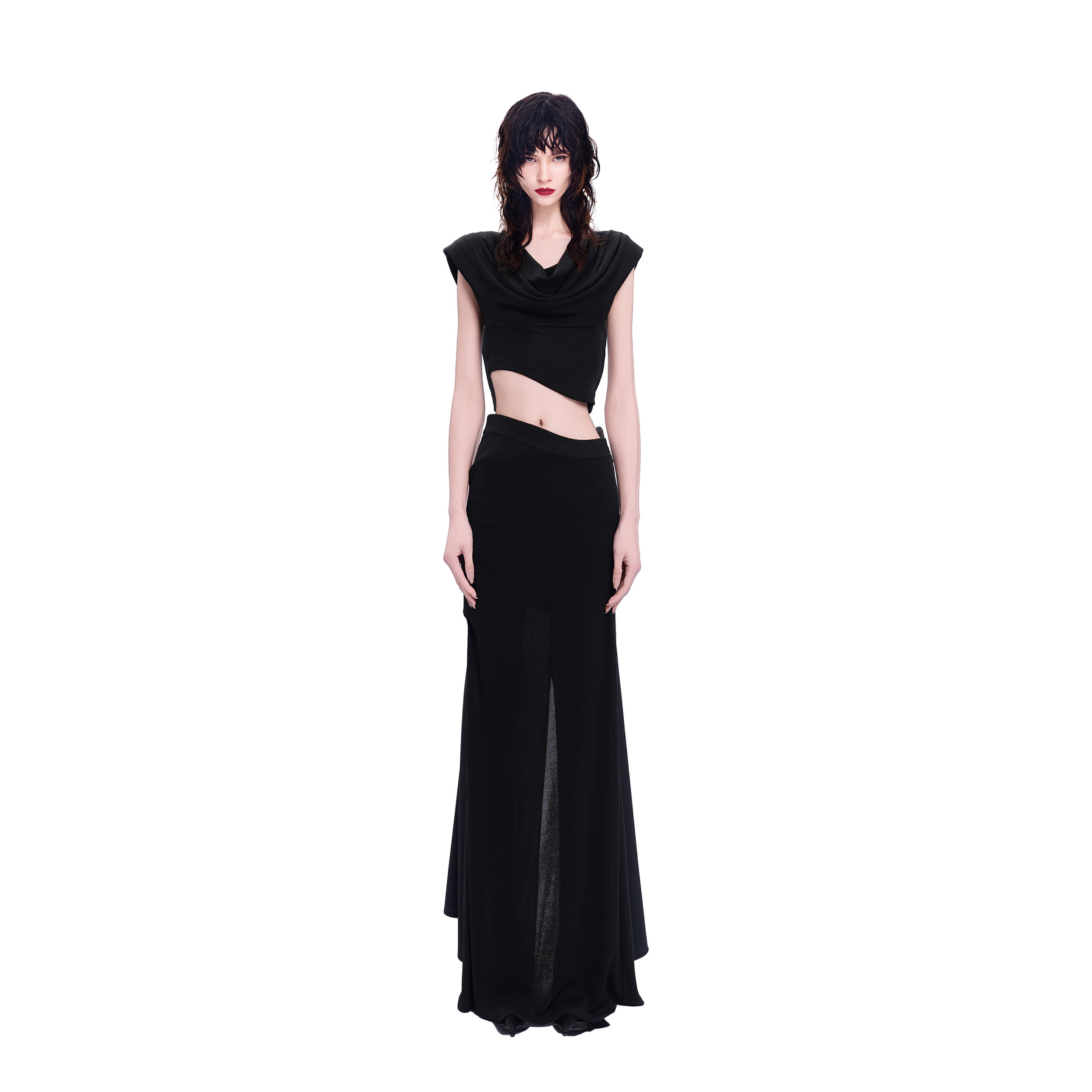 KUNSWEAR/琨丝薇尔26SU 荡领垫肩收腰不规则设计短上衣 844004100