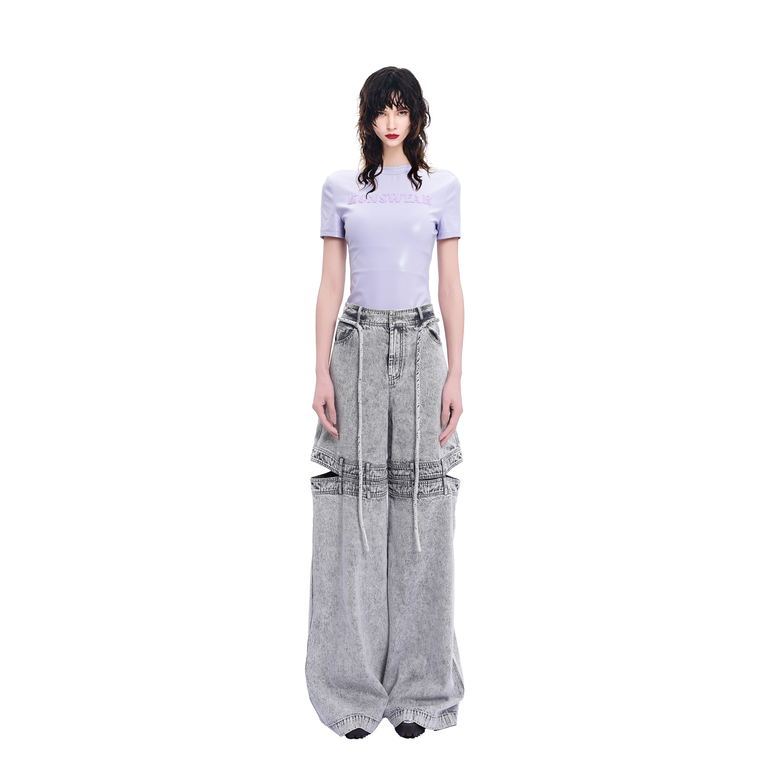 KUNSWEAR/琨丝薇尔26SU 修身显瘦紫色字母印花短袖T恤 844004200