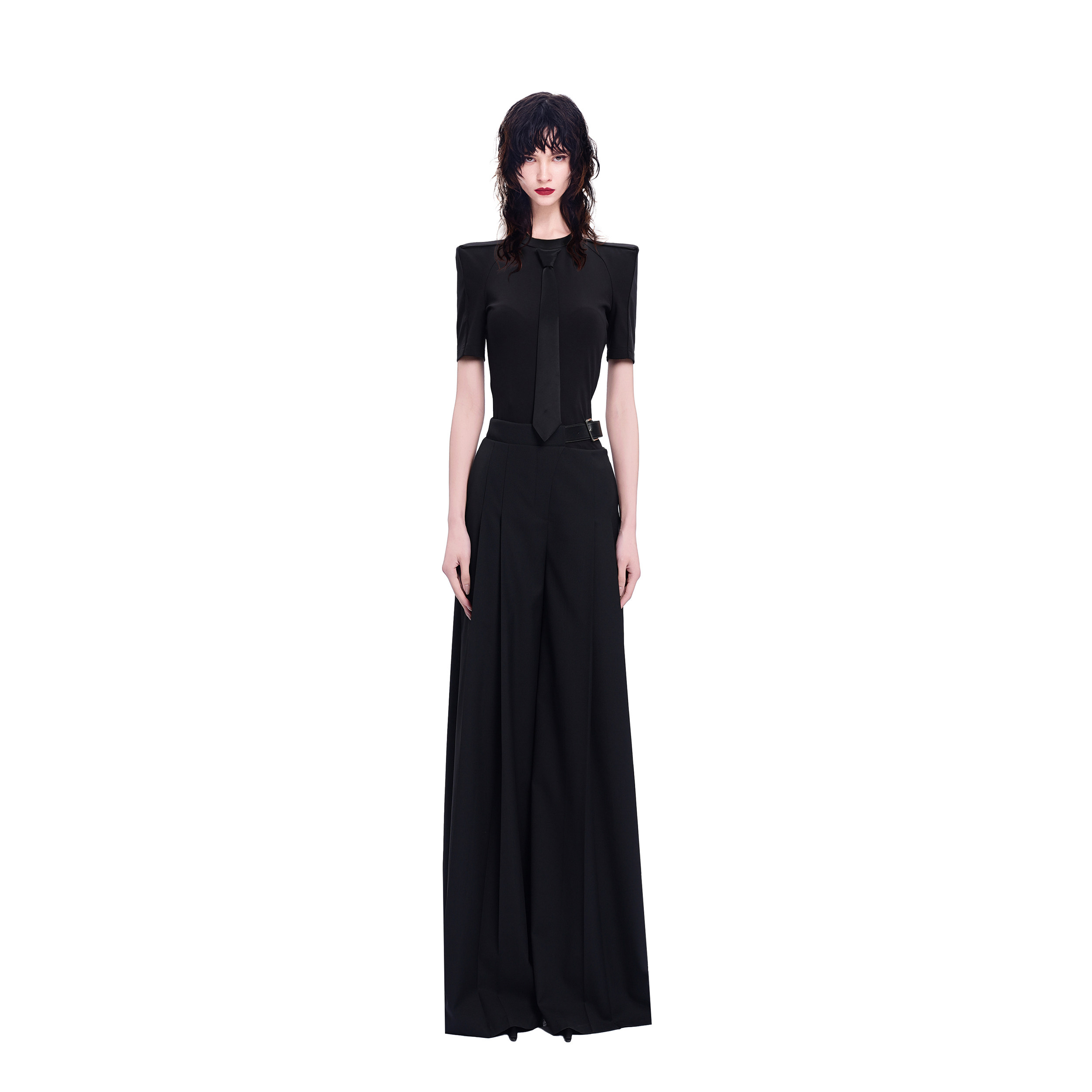 KUNSWEAR/琨丝薇尔26SU 垫肩领带设计收腰短袖T恤上衣 844004090