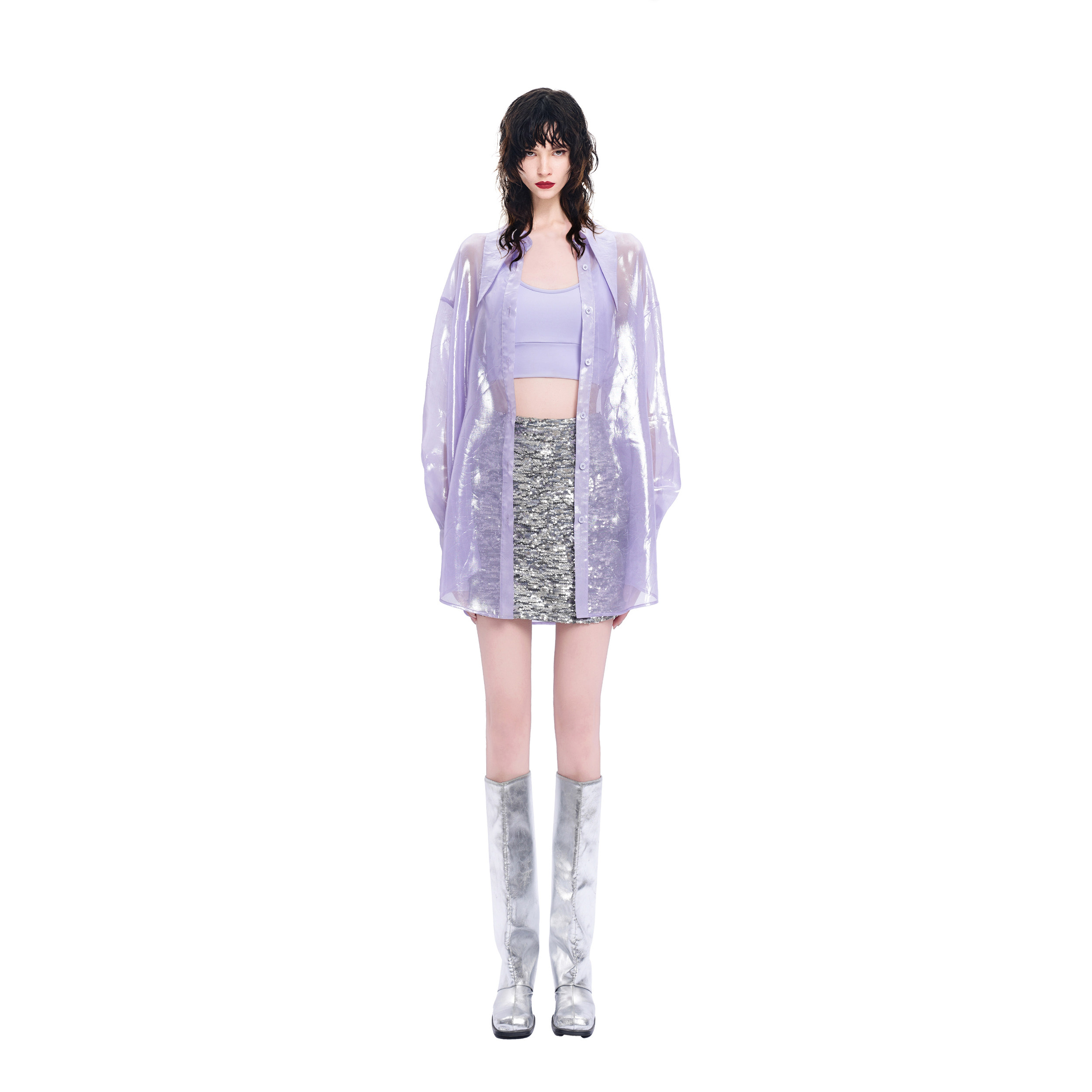 KUNSWEAR/琨丝薇尔26SU 光泽感设计宽松长袖衬衫上衣女 844004030