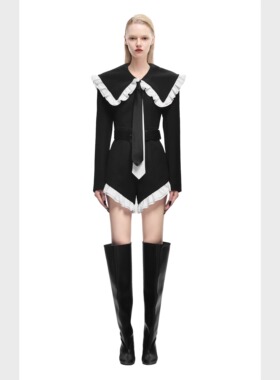 KUNSWEAR/琨丝薇尔25FA 女装裤子法式收腰娃娃领西装领带连体裤