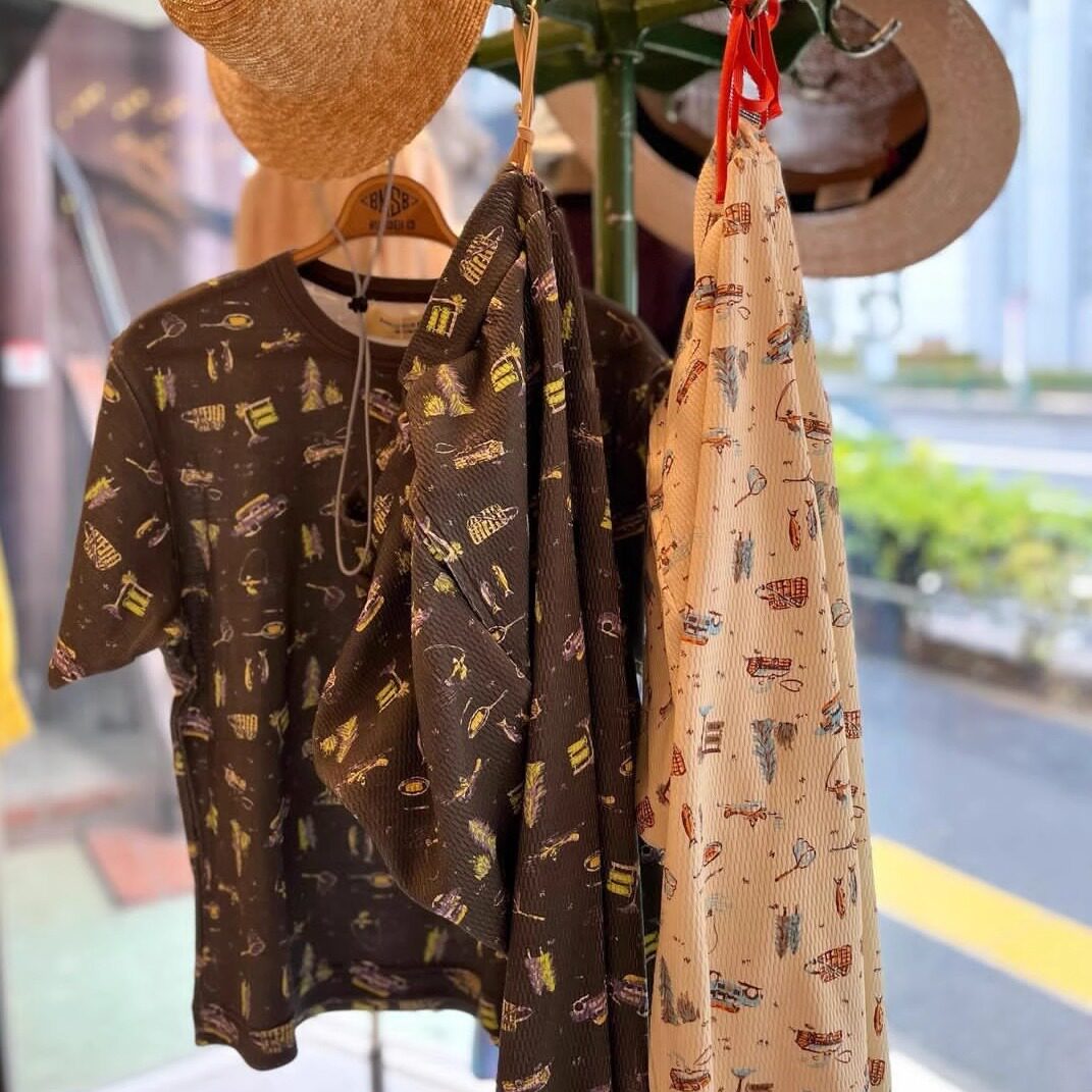 日系复古纯棉华夫格印花短袖T恤女露营休闲打底衫半袖beams boy图片