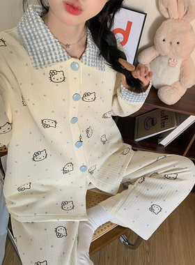 PILI卡通睡衣女2025新款秋冬季甜美可爱翻领开衫家居服套装