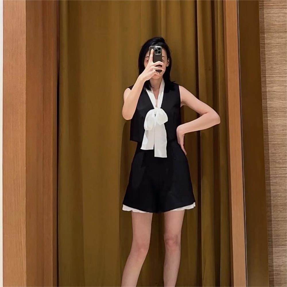 maSande2025秋冬新款拼接百褶高腰裙裤休闲阔腿短裤女SFPSH00507