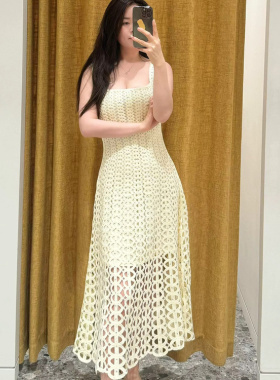 maSande2025女装夏季新款钻饰镂空U领针织吊带连衣裙长裙MFPRO041
