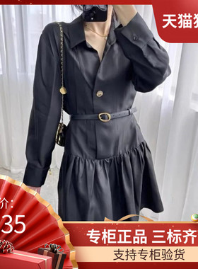 maSandeIOR2023春夏新款女装法式纯色褶皱桑蚕丝连衣裙SFPRO02852