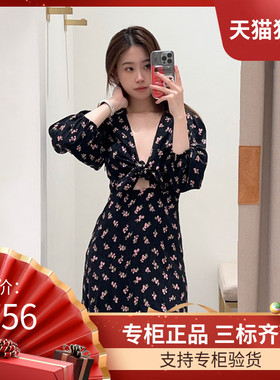 maSande2023春夏新款女装短款灯笼袖系带法式连衣裙MFPRO02846