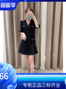 maSande2022早秋新款女法式光泽花呢纽扣褶皱连衣裙MFPRO02571