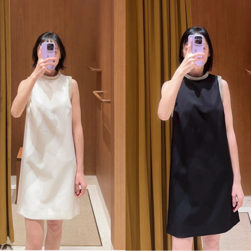 maSande2025春夏新款女装浅春系穿搭优雅钻饰白色连衣裙SFPRO0403