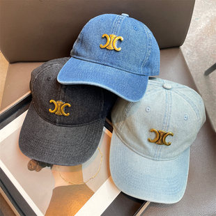 牛仔遮阳帽鸭舌帽棒球帽防晒软顶大头显脸男士女同款围凯旋门帽子