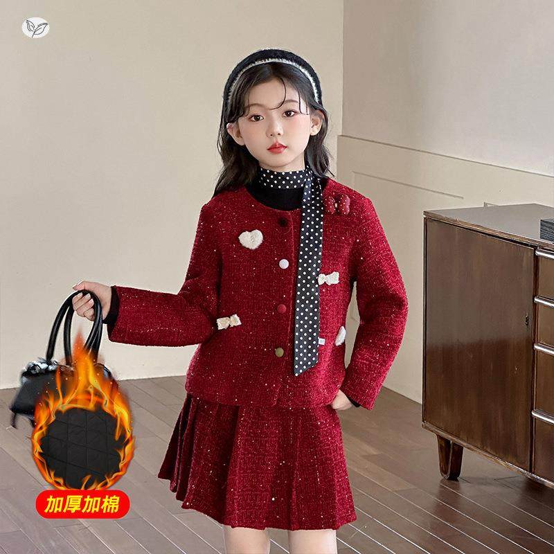 女加厚小香风套装2025童冬新款中大童彩扣外套裙百褶两件套拜年服,童装/婴儿装/亲子装,儿童运动套装,淘宝优惠券,粉丝福利购,淘宝优惠卷
