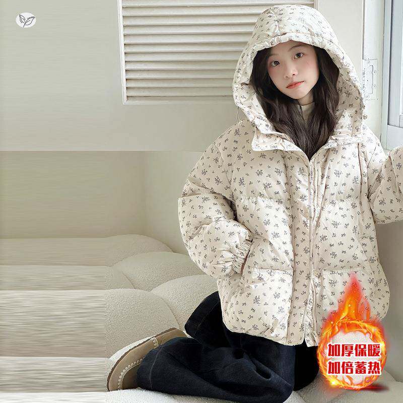 女童碎花套面包服2025年冬季新款中大儿童短款棉服外保暖小夹克衫