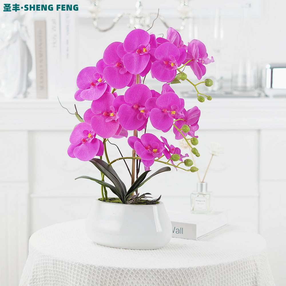仿真蝴蝶兰盆栽套装假花摆件套装客厅室内装饰假花摆放陶瓷盆摆件