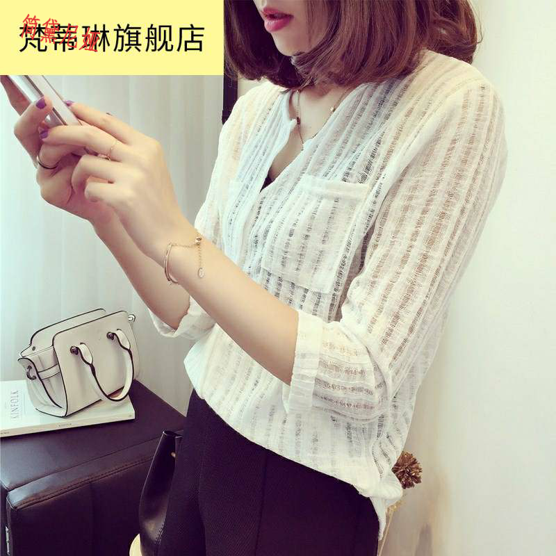 夏季韩版亚麻衬衫女上衣服宽松七分袖棉麻半截袖V领中袖性感百搭