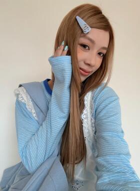 HELLOTANGO《雾感条纹》韩系复古撞色细条纹慵懒百搭长袖T恤56360
