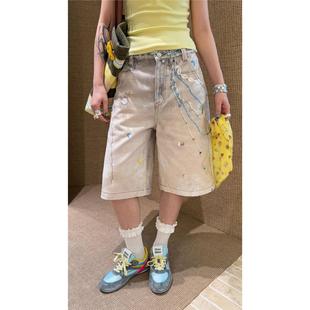 F186 设计感3D印花做旧复古休闲牛仔中裤 HELLOTANGO 不羁西海岸