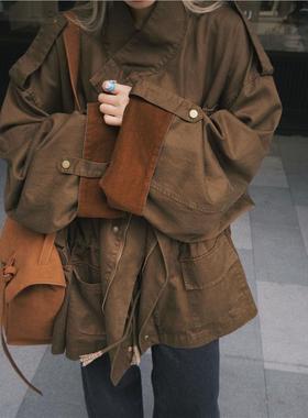 HELLOTANGO《时光咖啡馆》秋冬复古巴恩风口袋廓形休闲外套85970#
