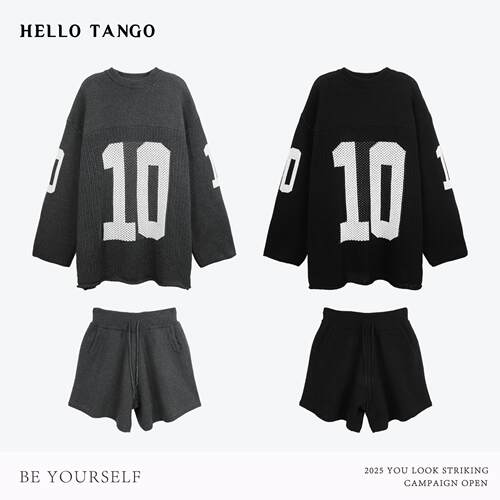 HELLOTANGO《理想唱片》秋冬韩系减龄气质休闲针织毛衣套装8372#