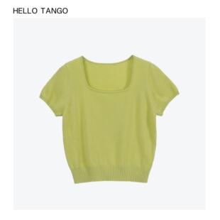 《吸引力法则》小众法式方领显瘦百搭短袖毛衣24719-2#